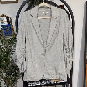 Max Studio Pinstripe Blazer with Ruched Sleeves size xl